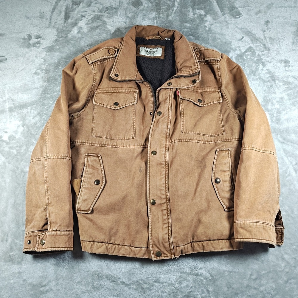 Levis‎ M-65 Military Jacket Mens XL Denim Fleece Lined Snap Trucker Heavyweight